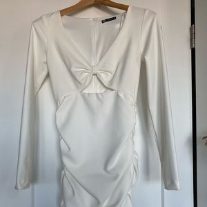 Zara White Cut Out Draped Dress Size S